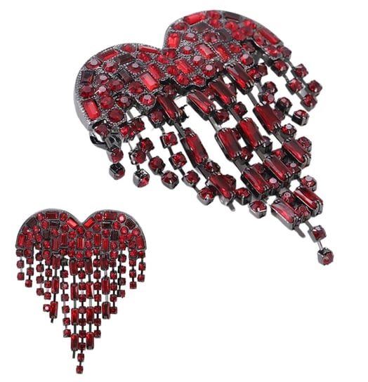 Broszka serce z cyrkoniami przypinka elegancka czerwona elegancka pin Edibazzar