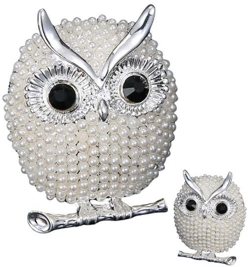 Broszka sowa z perełkami przypinka owl elegancka pin sówka Edibazzar