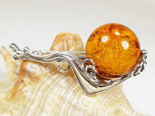 Broszka srebrna z bursztynem, handmade 405-59 AMBERGRAND