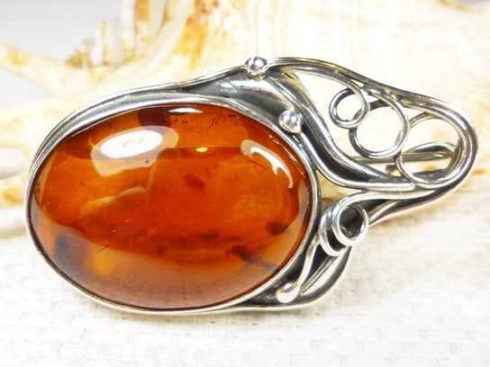 Broszka srebrna z bursztynem, handmade 410-176 AMBERGRAND