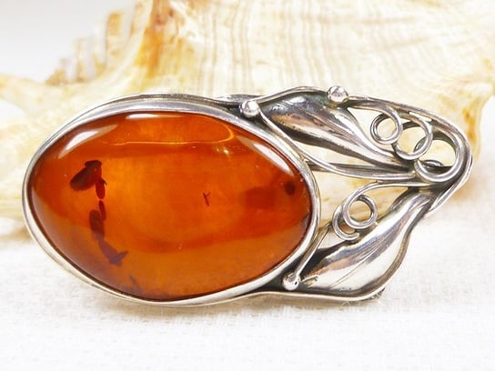 Broszka srebrna z bursztynem, handmade 410-211 AMBERGRAND