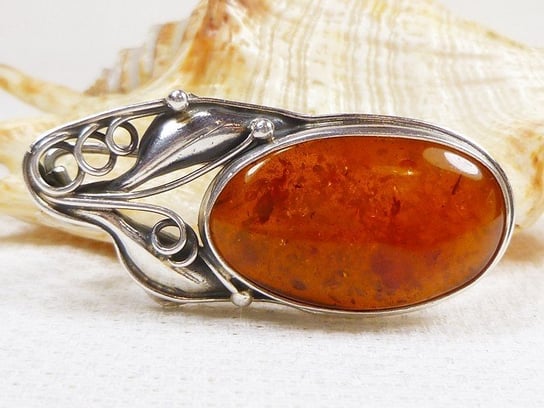 Broszka srebrna z bursztynem, handmade 410-301 AMBERGRAND