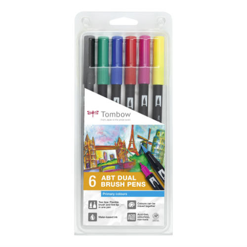 Brush Pen Tombow - ZESTAW 6 SZT - podstawowe kolory Tombow