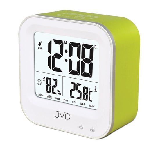 Budzik akumulatorowy JVD SB9909.1 z termometrem i higrometrem JVD