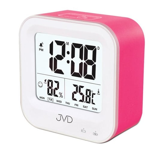 Budzik akumulatorowy JVD SB9909.2 z termometrem i higrometrem JVD