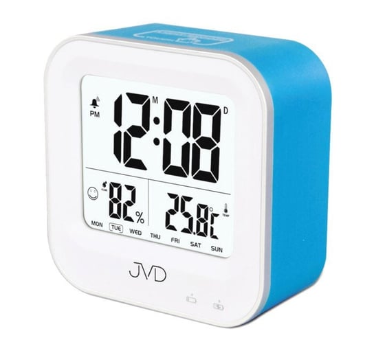 Budzik akumulatorowy JVD SB9909.3 z termometrem i higrometrem JVD