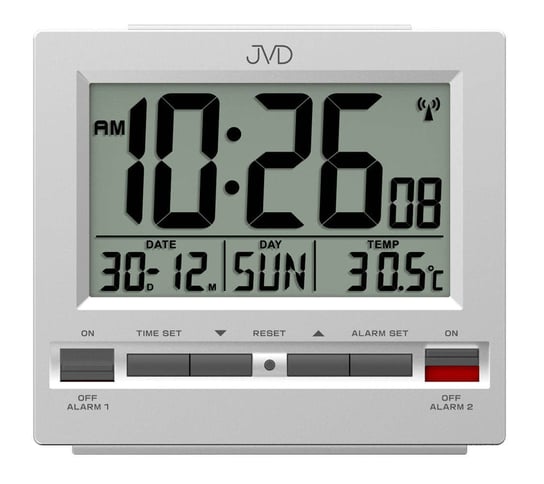 Budzik JVD RB9371.1 Termometr, dwa alarmy, DCF77 JVD