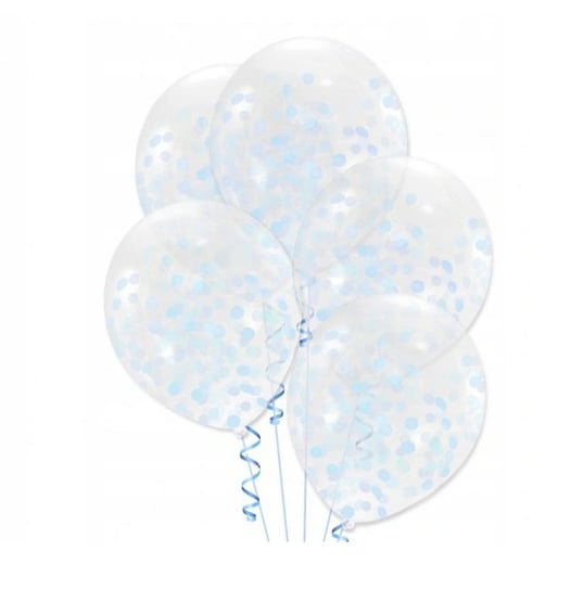 Bukiet balonów z konfetti błękitnym 5szt na Roczek Urodziny Gotowy zestaw dekoracji inna (Inny)