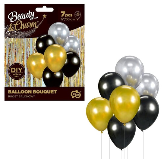 Bukiet balonowy B&C złoto-srebrno-czarny 7szt 12" Godan Shan