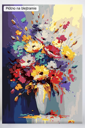 Bukiet barw, kwiaty,  bukiet, wazon, panorama, malowanie po numerach, blejtram Akrylowo