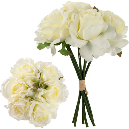 Bukiet Róż Sztuczne Kwiaty 6Szt Piękne Białe Ecru MARTOM