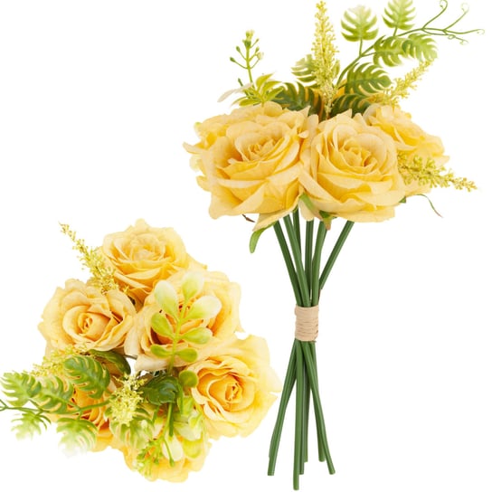 Bukiet Róż Sztuczne Kwiaty 6Szt Piękne Żółte MARTOM