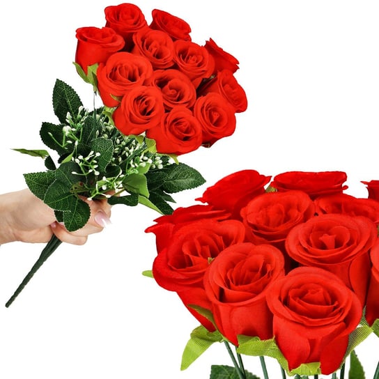 Bukiet sztucznych czerwonych róż 12 kwiatów dekoracja Springos
