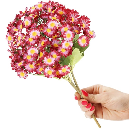 Bukiet sztucznych kwiatów stokrotki 5 gałązek do wystroju domu dekoracja różowa Springos