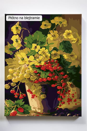Bukiet z owocami, kwiaty, wazon, owoce, martwa natura, malowanie po numerach, blejtram Akrylowo