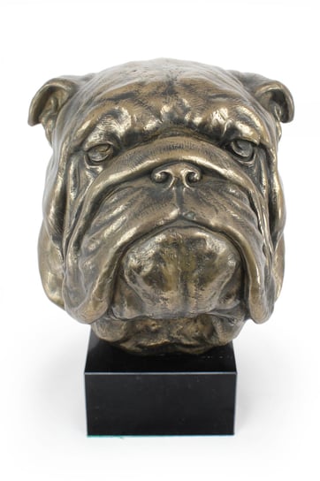 Buldog angielski, Bulldog - popiersie psa, duża statuetka, głowa psa na podstawie kamiennej, ozdoba do biura marki Art-Dog Art-Dog