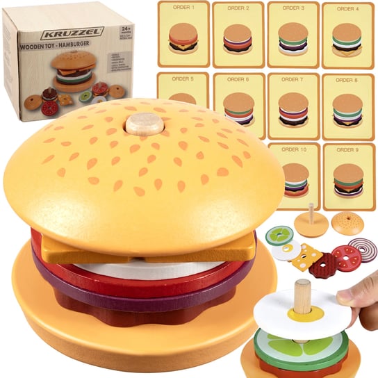 Burger Drewniany Duży Restauracja Układanka Sorter 8 El. 10 Kart Dla Dzieci Kruzzel Kruzzel