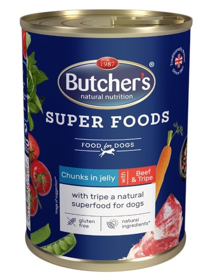 BUTCHER'S Superfoods Tripe z wołowiną kawałki w galarecie 400g (pies) Butchers