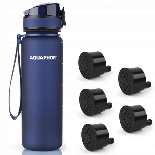 Butelka filtrująca Aquaphor City 500 ml + 5 filtrów, granatowa AQUAPHOR