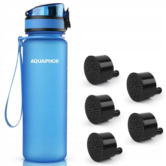 Butelka filtrująca Aquaphor City 500 ml + 5 filtrów, niebieska AQUAPHOR
