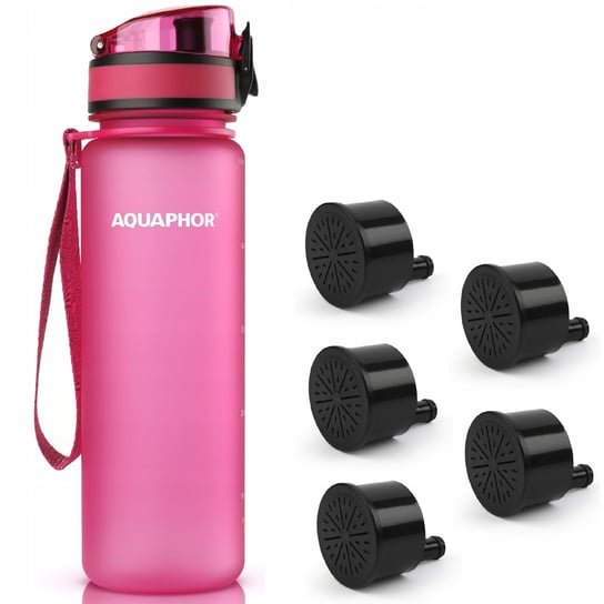Butelka filtrująca Aquaphor City 500 ml + 5 filtrów, różowa AQUAPHOR