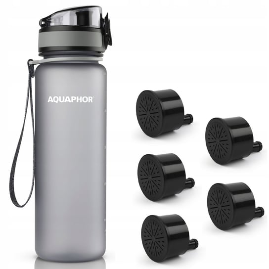 Butelka filtrująca Aquaphor City 500 ml + 5 filtrów, szara AQUAPHOR