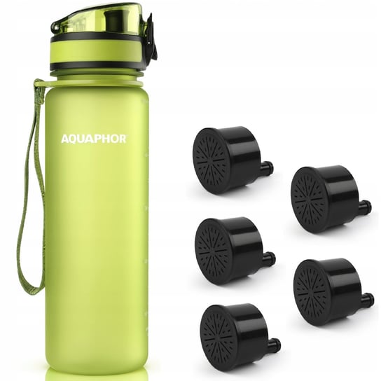 Butelka filtrująca Aquaphor City 500 ml + 5 filtrów, zielona AQUAPHOR