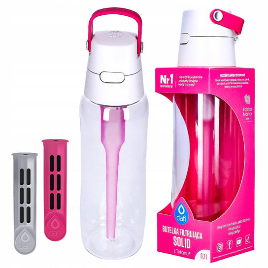 Butelka Filtrująca Do Wody Dafi Solid 0,7L Różowa + 2 Filtry Dafi