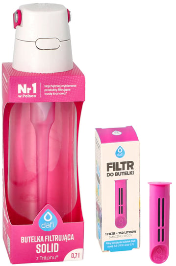 Butelka filtrująca Solid Różowa 0,7L + 2x filtr wkład węglowy do butelki Dafi