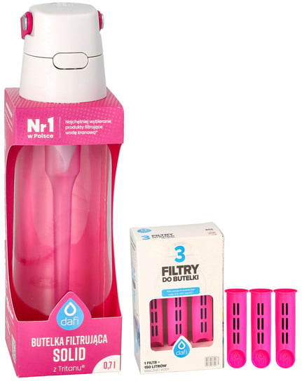 Butelka filtrująca Solid Różowa 0,7L + 4x filtr wkład Węglowy do butelki Dafi