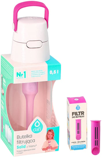 Butelka filtrująca Solid Różowa Flamingowa 0,5L + 2x filtr wkład węglowy do butelki Dafi