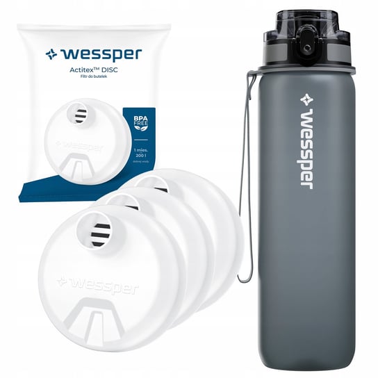 Butelka motywacyjna filtrująca Wessper 0,5l Bidon Tritanowy + 3x Filtr wody Wessper