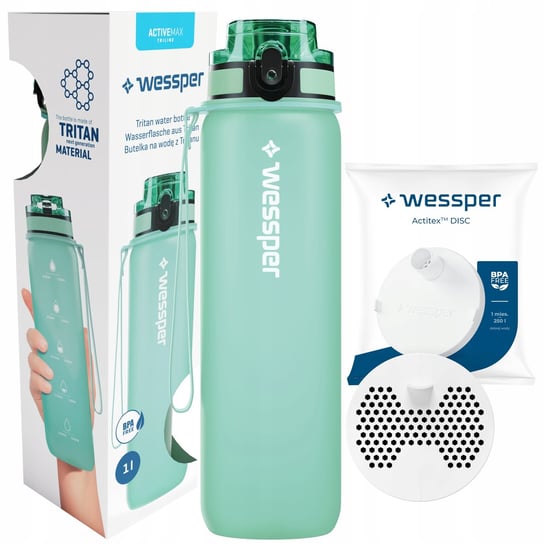 Butelka motywacyjna filtrująca Wessper 1l Bidon Tritanowy + 1x Filtr wody Wessper