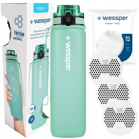 Butelka motywacyjna filtrująca Wessper 1l Bidon Tritanowy + 3x Filtr wody Wessper