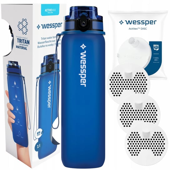 Butelka motywacyjna filtrująca Wessper 1l Bidon Tritanowy + 3x Filtr wody Wessper