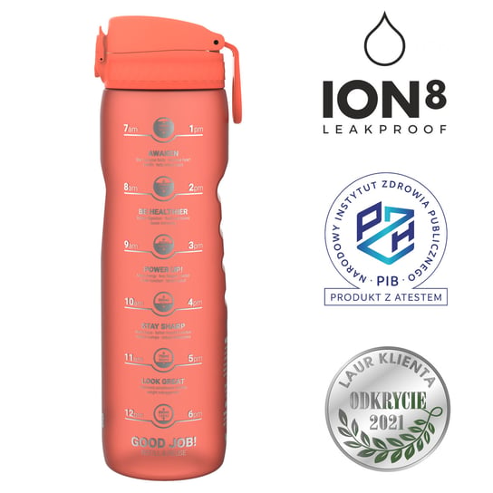 Butelka motywującą do picia wody miarka motywacyjna 1l ION8 BPA Free Coral Motivator ION8