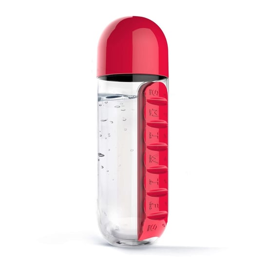Butelka na wodę z organizerem na leki ASOBU In Style Pill Organizer Bottle, czerwona, 600 ml Asobu