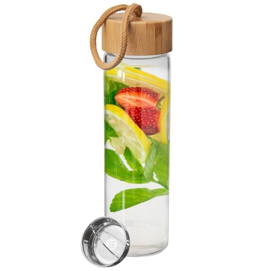 Butelka szklana z sitkiem stalowym, bidon na wodę, sok, lemoniadę, filtr na fusy, owoce, 500 ml Orion