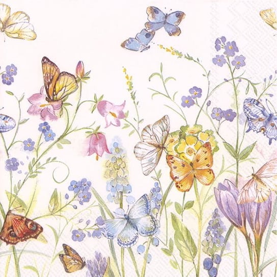 BUTTERFLIES AND BLOSSOMS serwetki ozdobne papierowe - 33x33 cm - pastelowe kwiaty i motyle Inna marka