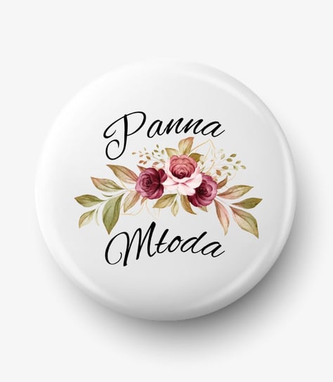Button przypinka panna młoda kwiaty, średnica 58 mm Fotobloki & Decor