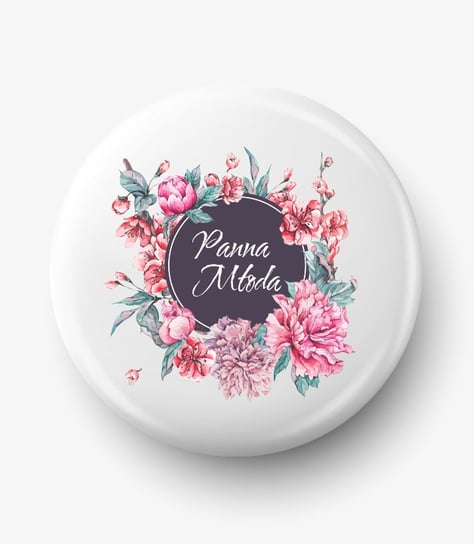 Button przypinka panna młoda peonie 01, średnica 58 mm Fotobloki & Decor