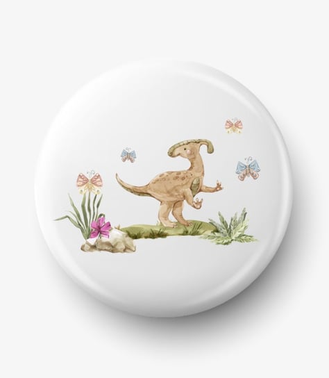Button przypinka z grafiką brązowy dinozaur parazaurolof, średnica 58 mm Inna marka