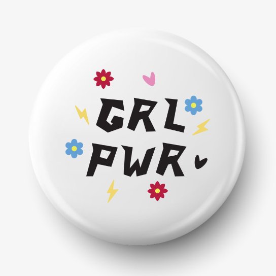 Button przypinka z grafiką girl power, biały, średnica 58 mm Inna marka