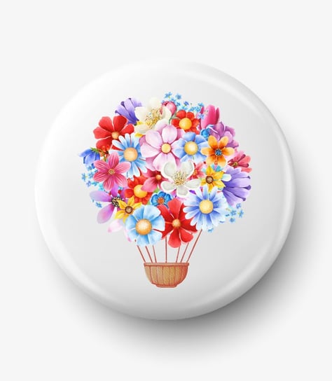 Button przypinka z grafiką kwiatowe balony, biały, średnica 58 mm Inna marka