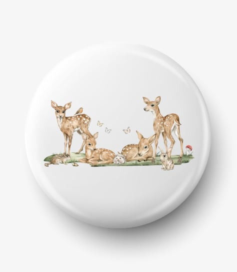 Button przypinka z grafiką stado małych jeleni, średnica 58 mm Inna marka