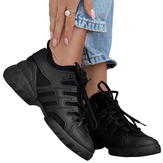 Buty Damskie Sportowe Modne Stylowe Wygodne Sneakersy Adidasy Na Koturnie Czarne 38 Permani