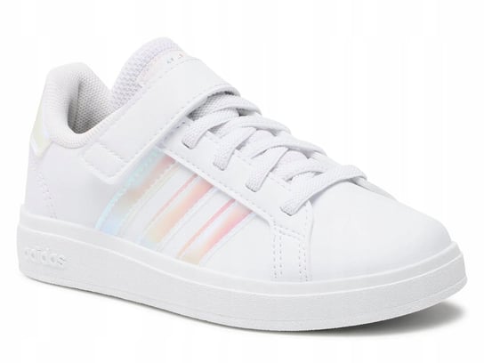 Buty Dziecięce Adidas Grand Court Gy2327 Na Rzepy Białe Błyszczące Paski 30 Adidas