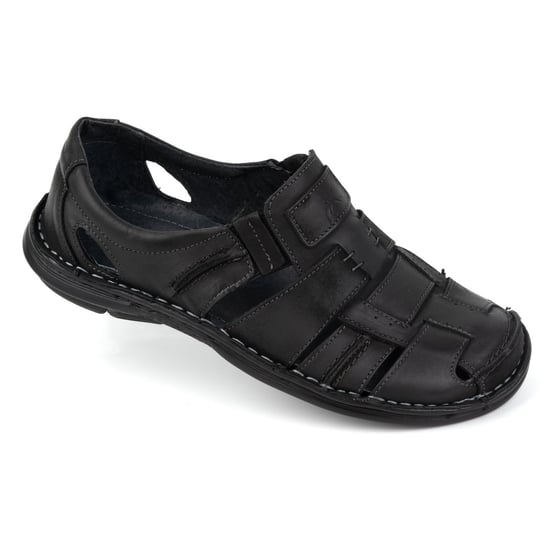 Buty męskie wsuwane na lato skórzane 902MP LATO czarne-48 Olivier