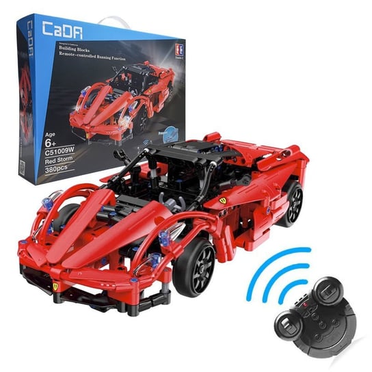 CaDA Klocki konstrukcyjne Wyścigówka 32 cm Auto czerwone Ferrari 380 el. Samochód Red Storm Pojazd RC zdalnie sterowany CaDa