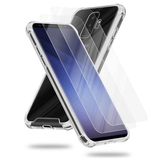 Cadorabo Pokrywa i 2x Tempered Szkło ochronne kompatybilny z Samsung w PRZEZROCZYSTY - Hybrydowe etui ochronne z silikonową krawędzią TPU i z tyłem ze szkła akrylowego Cadorabo